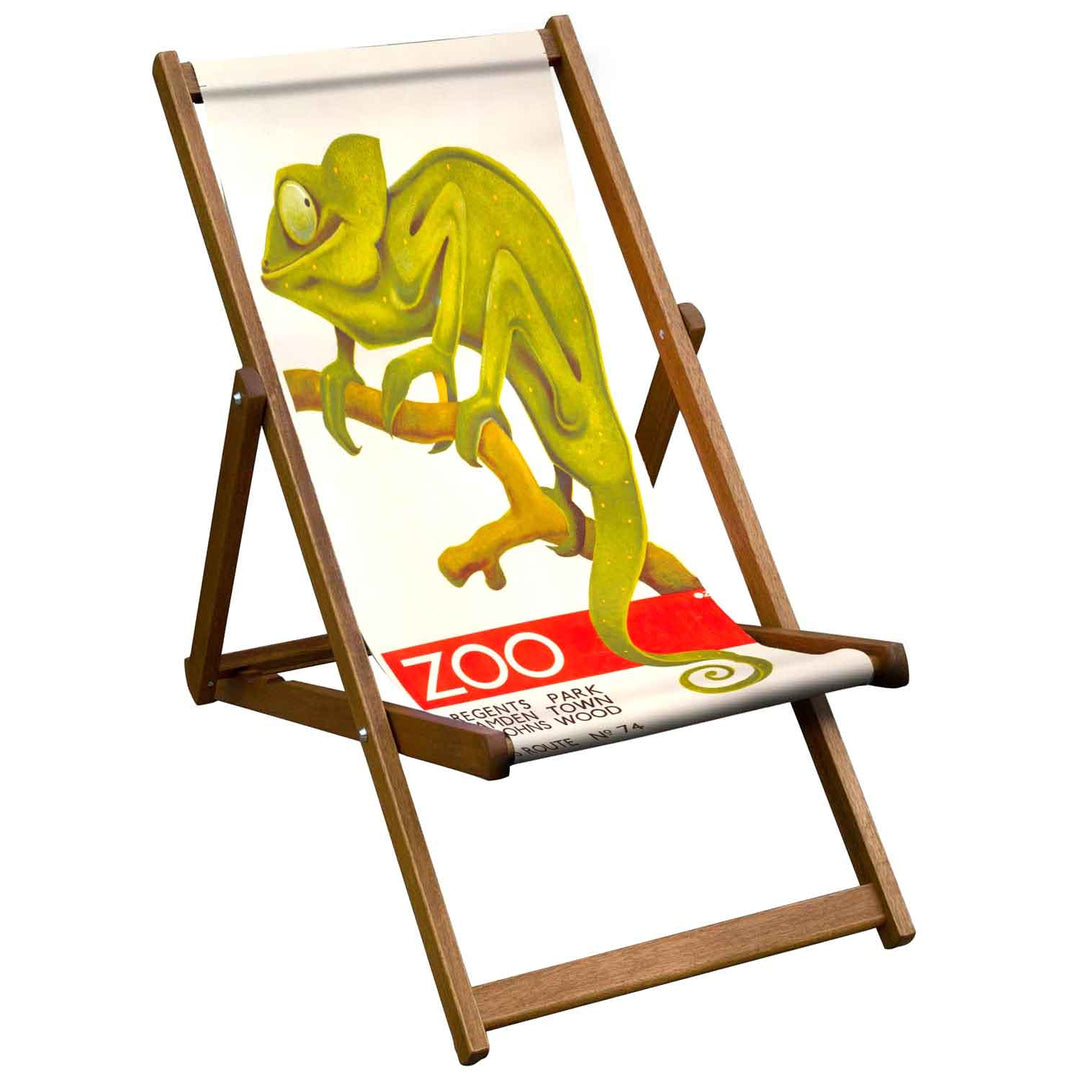 Hardwood Folding Deckchair-London Zoo Chameleon by Artworld Deckchairs