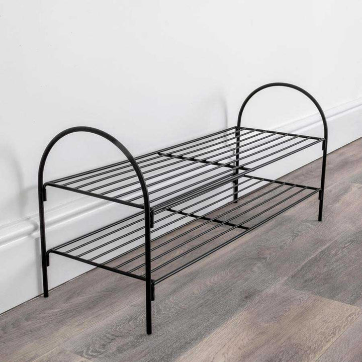Black Two 2 Tier Long Metal Shoe Storage Rack By Home & Lifestyle