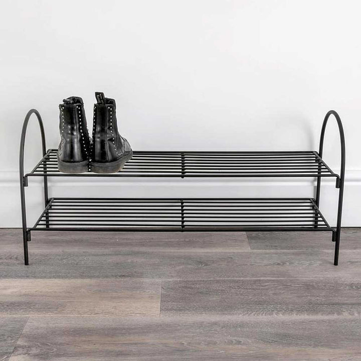 Black Two 2 Tier Long Metal Shoe Storage Rack By Home & Lifestyle