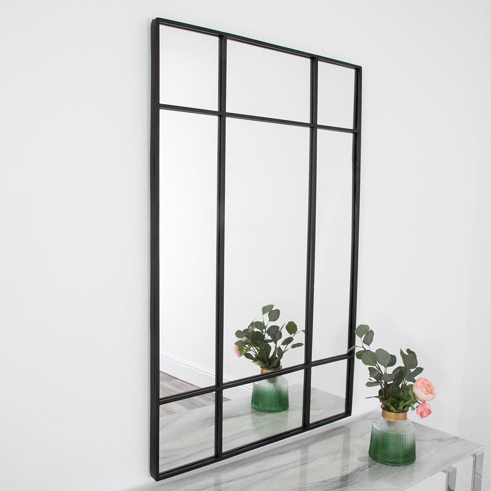 Black Modern Pane Metal Wall Mirror Large By Home & Lifestyle