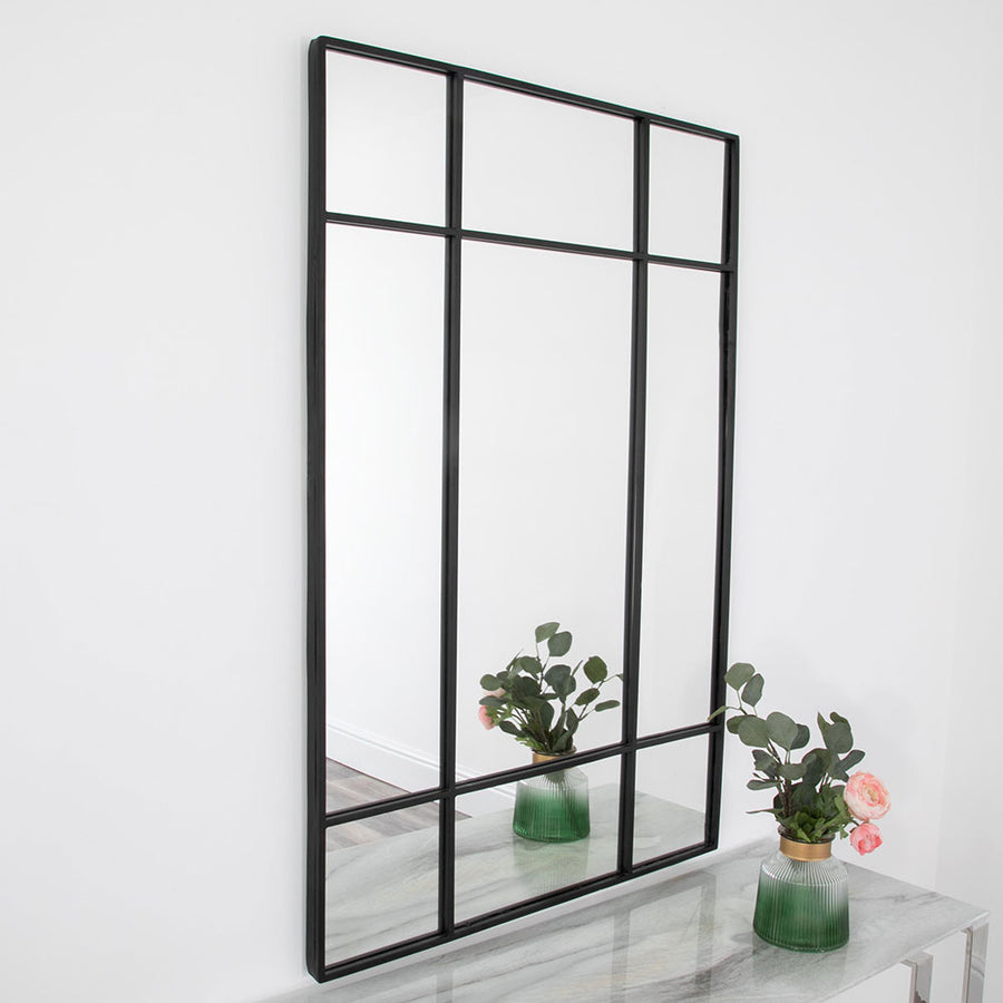 Black Modern Pane Metal Wall Mirror Large By Home & Lifestyle