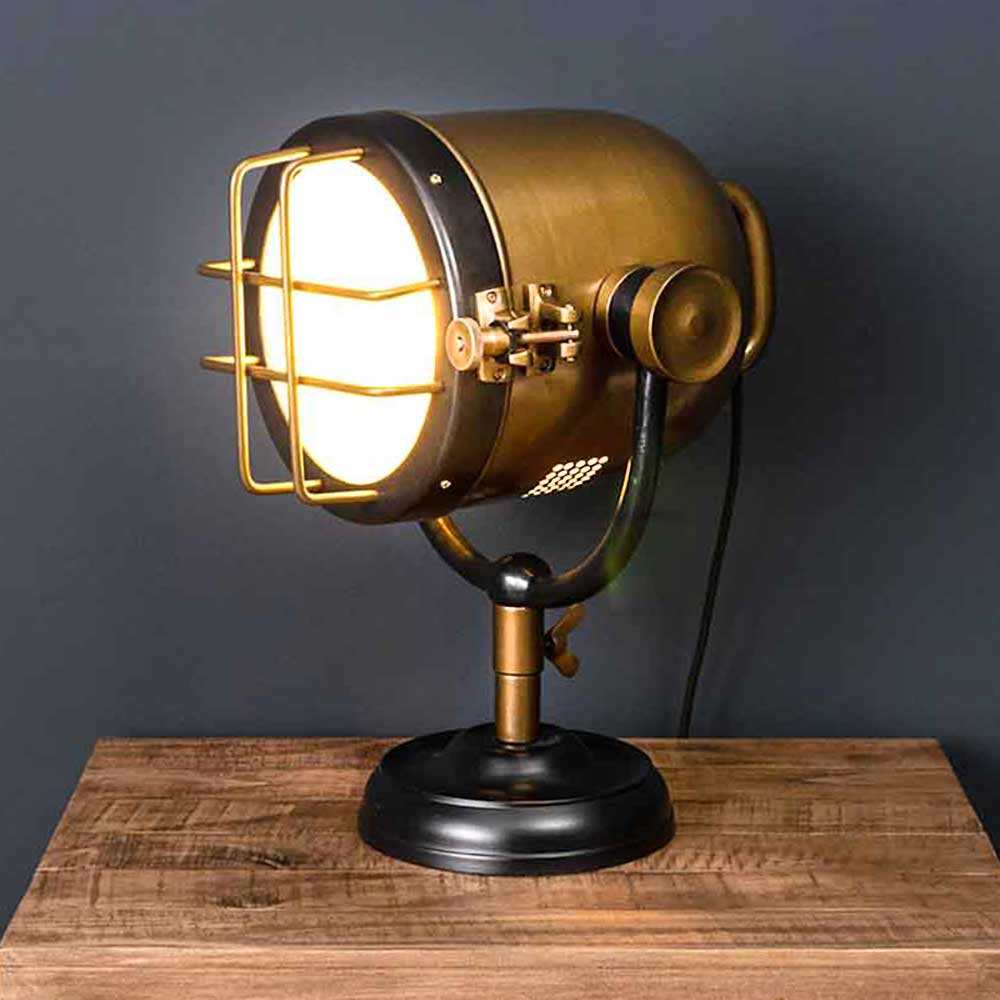 Spotlight Industrial Table Lamp in Black and Brass by Hill Interiors