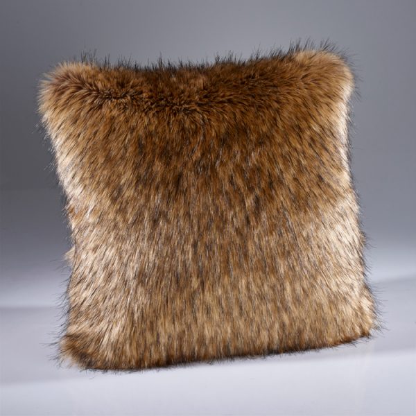 Faux Fur Cushion Brown Wolf by Katrina Hampton