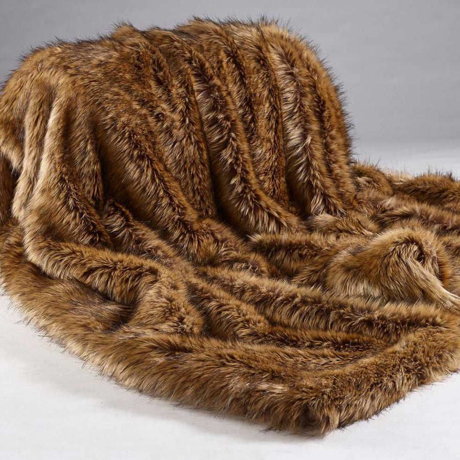 Faux Fur Throw In Brown Wolf In Two Sizes by Katrina Hampton