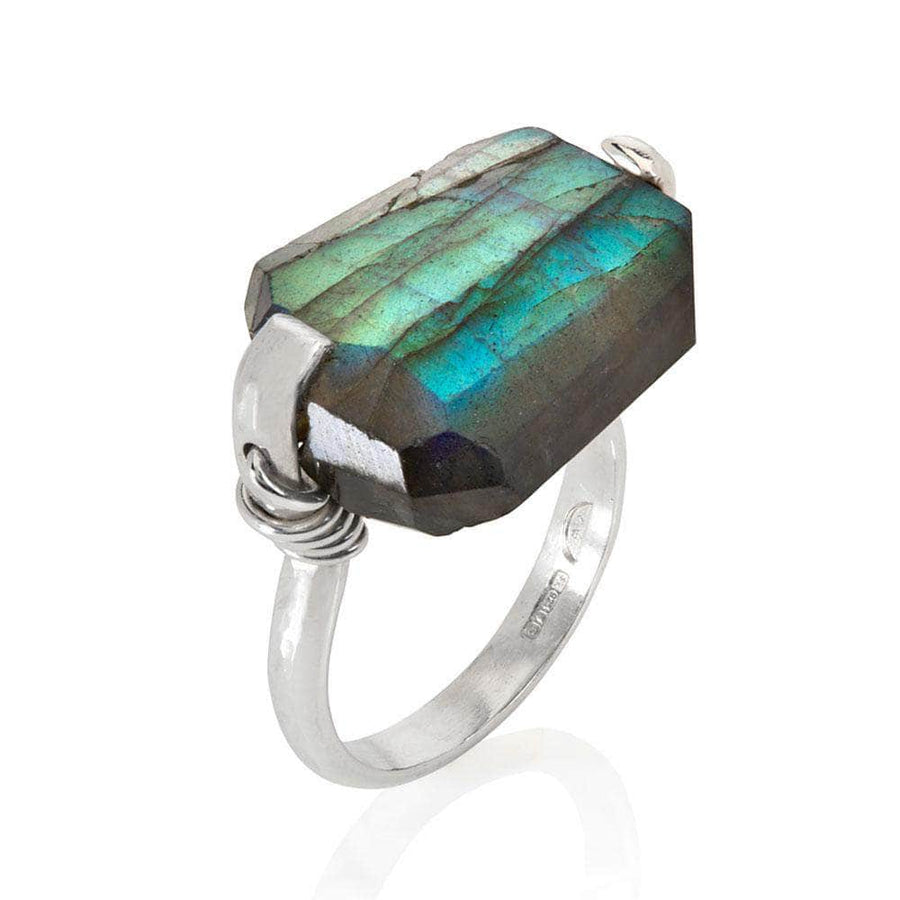 CAMILLA WEST JEWELLERY  Green Labradorite Stirling Silver Coil Ring