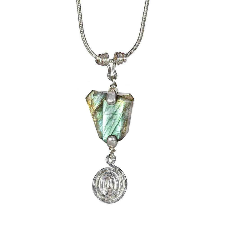 CAMILLA WEST JEWELLERY Green Labradorite Gemstone Silver Coil Necklace