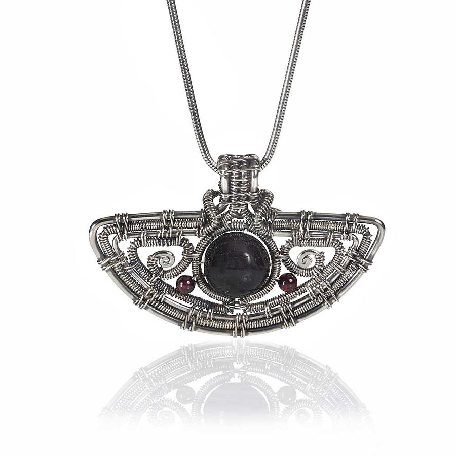 CAMILLA WEST JEWELLERY Sterling Silver Tourmaline and Garnet Amulet Pendant Necklace