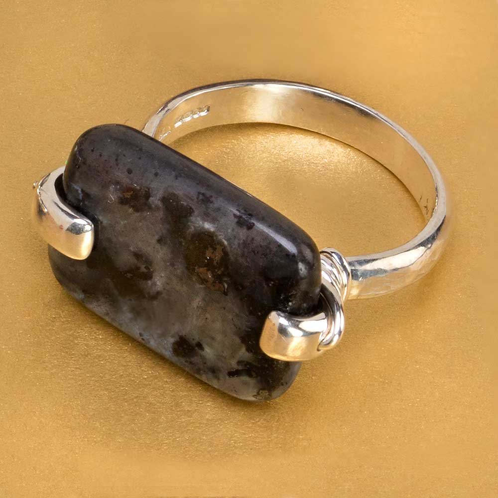 CAMILLA WEST JEWELLERY Black Larvikite Silver Coil Ring 