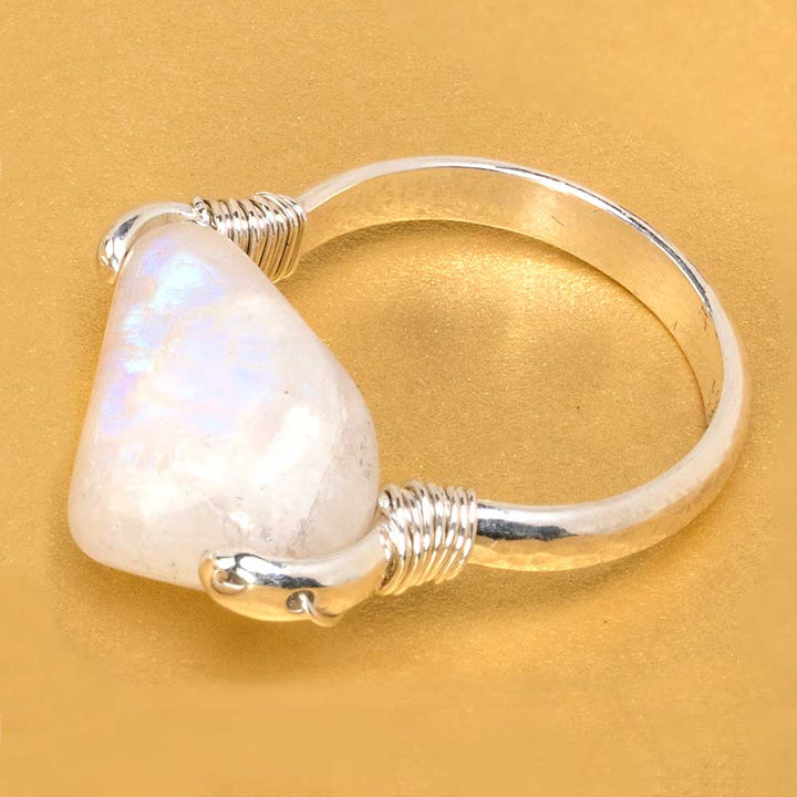 CAMILLA WEST JEWELLERY Rainbow Moonstone Silver Coil Ring 