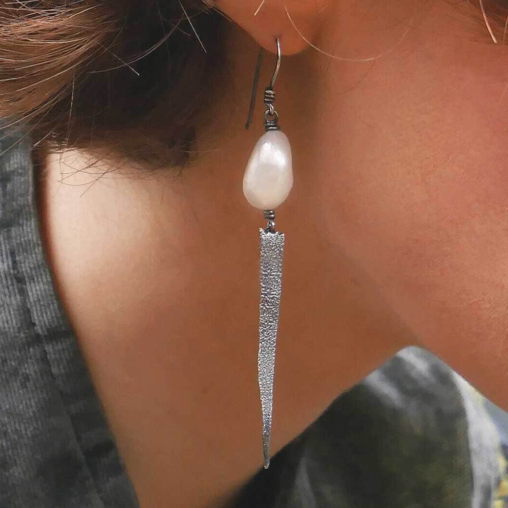 CAMILLA WEST JEWELLERY Heat Textured Silver Earrings - Pearls