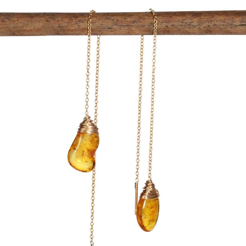 Camilla West Jewellery „Reflected Sunlight“ Einfädler-Ohrringe mit gelbem Bernstein und Goldfüllung