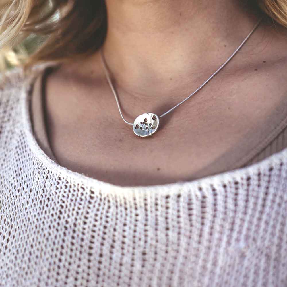 CAMILLA WEST JEWELLERY Concave Stone Parsley Oval Silver Pendant Necklace