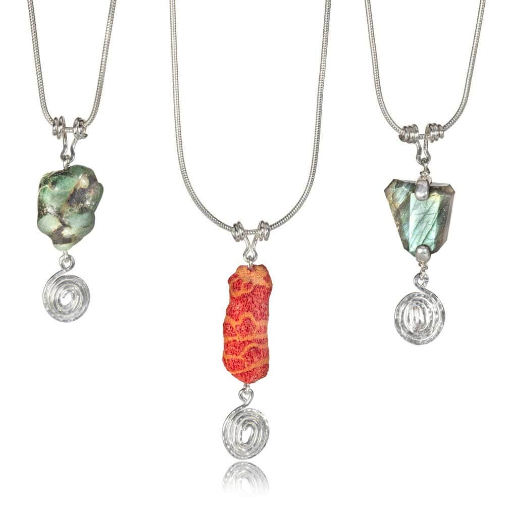 CAMILLA WEST JEWELLERY Green Labradorite Gemstone Silver Coil Necklace - Three Types