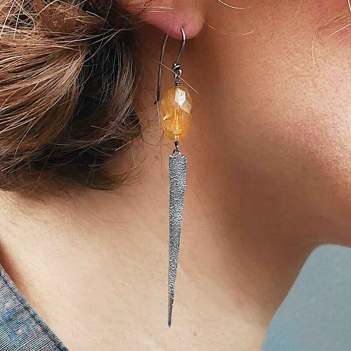 CAMILLA WEST JEWELLERY Heat Textured Silver Earrings - Citrine