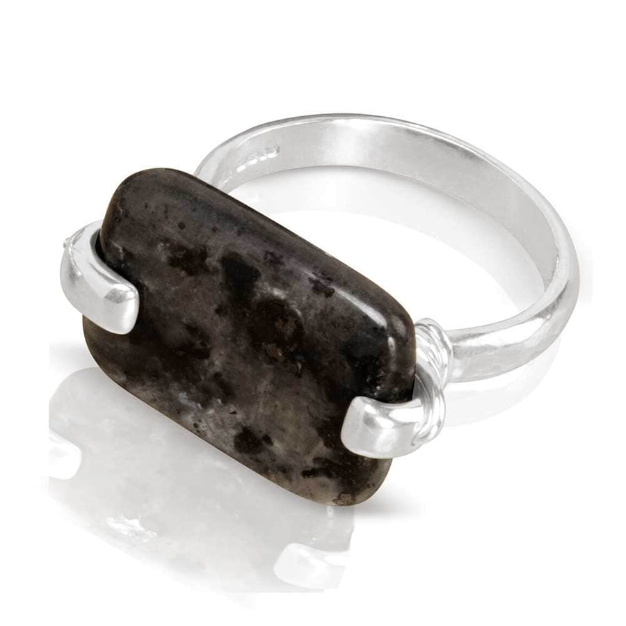 CAMILLA WEST JEWELLERY Black Larvikite Silver Coil Ring 