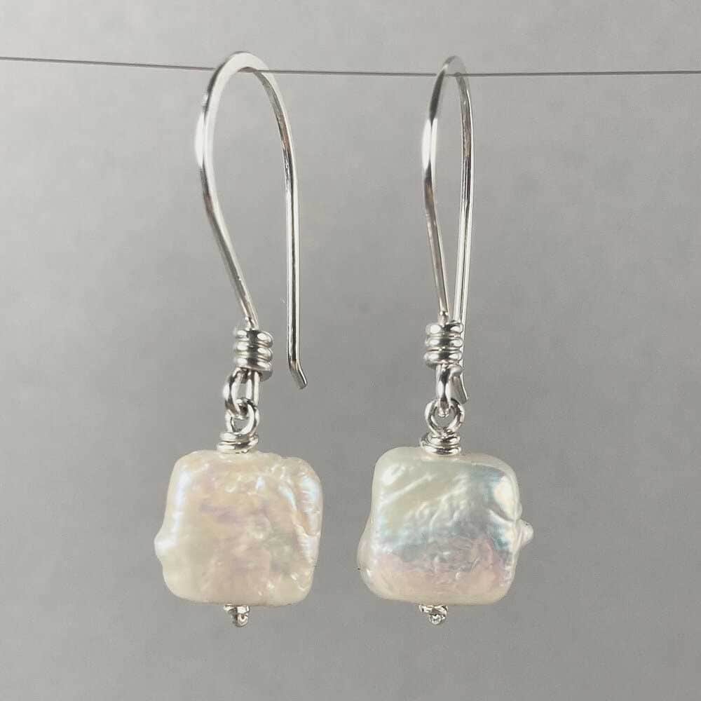 CAMILLA WEST JEWELLERY Square Freshwater Pearl Silver Earrings