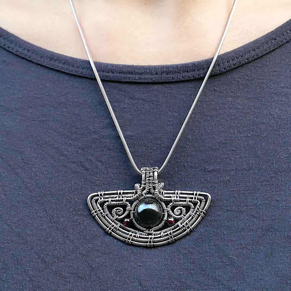 CAMILLA WEST JEWELLERY Sterling Silver Tourmaline and Garnet Amulet Pendant Necklace