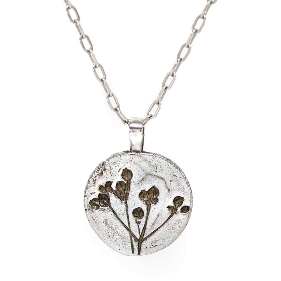 CAMILLA WEST JEWELLERY Flat Stone Parsley Round Silver Pendant Necklace