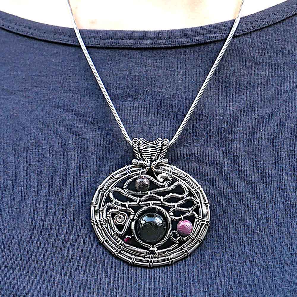 CAMILLA WEST JEWELLERY 'Music Of The Spheres' Sterling Silver Tourmaline and Garnet Pendant