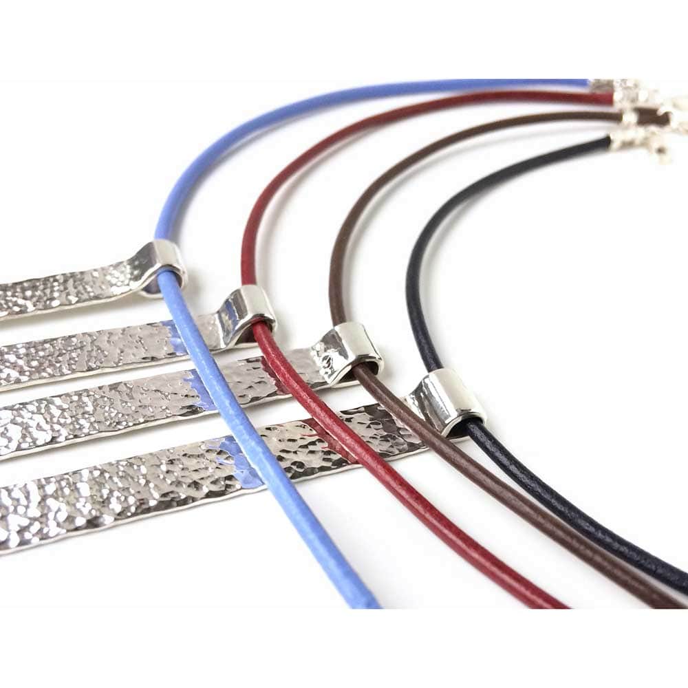 CAMILLA WEST JEWELLERY Waterfall Sterling Silver Pendant on a Leather Cord - Lilac | Burgundy | Dark Tan | Navy Blue