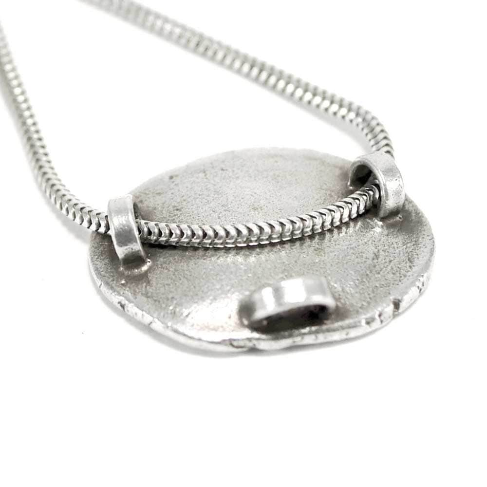 CAMILLA WEST JEWELLERY Concave Stone Parsley Oval Silver Pendant Necklace Showing the Back