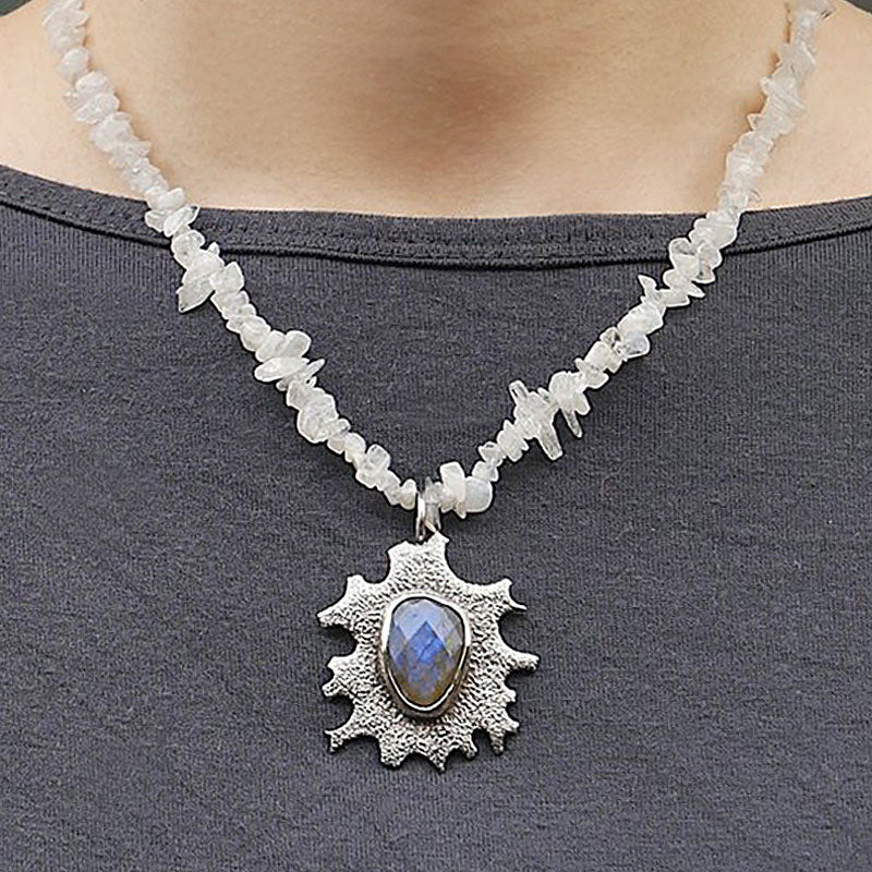 Blue Pendant Jewellery Necklace in Labradorite and Moonstone by Camilla West