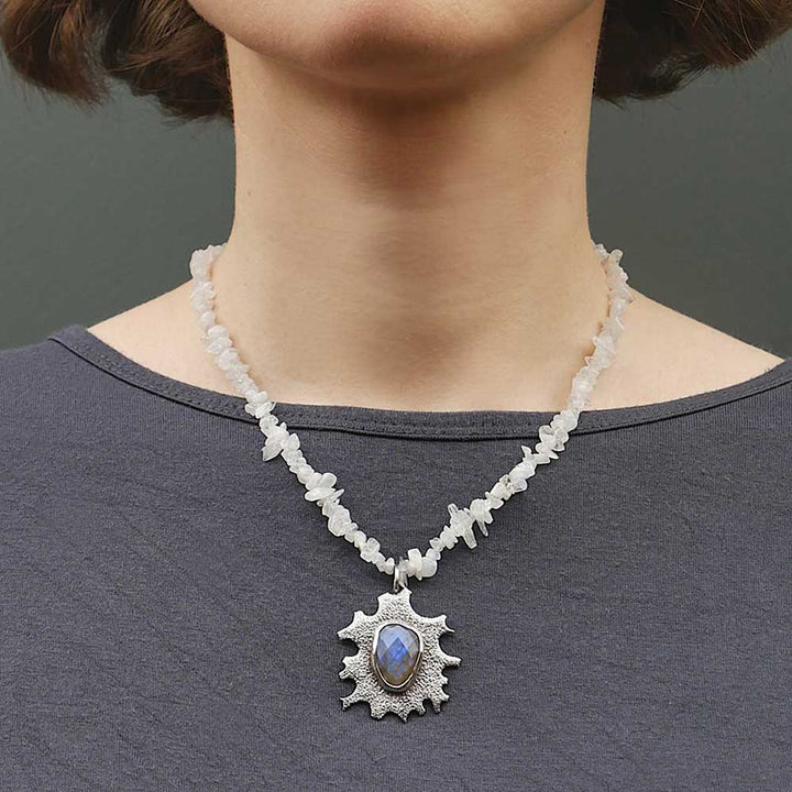 Blue Pendant Jewellery Necklace in Labradorite and Moonstone by Camilla West