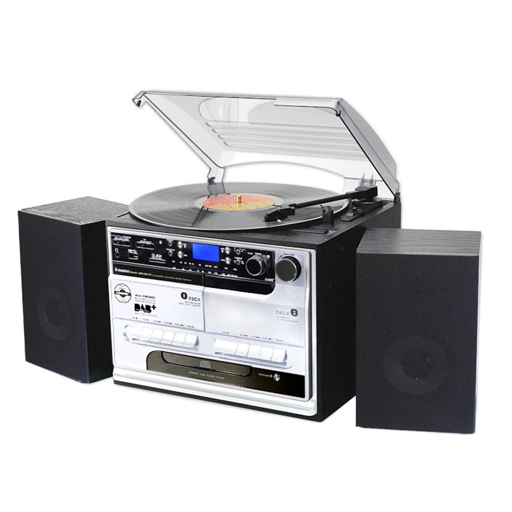 Chicago Six in One Music System MP3 Bluetooth Vinyl Twin Cassette Radio Silver by Steepletone