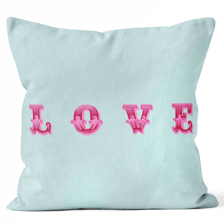 CUSHIONS ARE US 'Love' Aqua Blue Ella Lancaster Print Cushion - Large | Medium