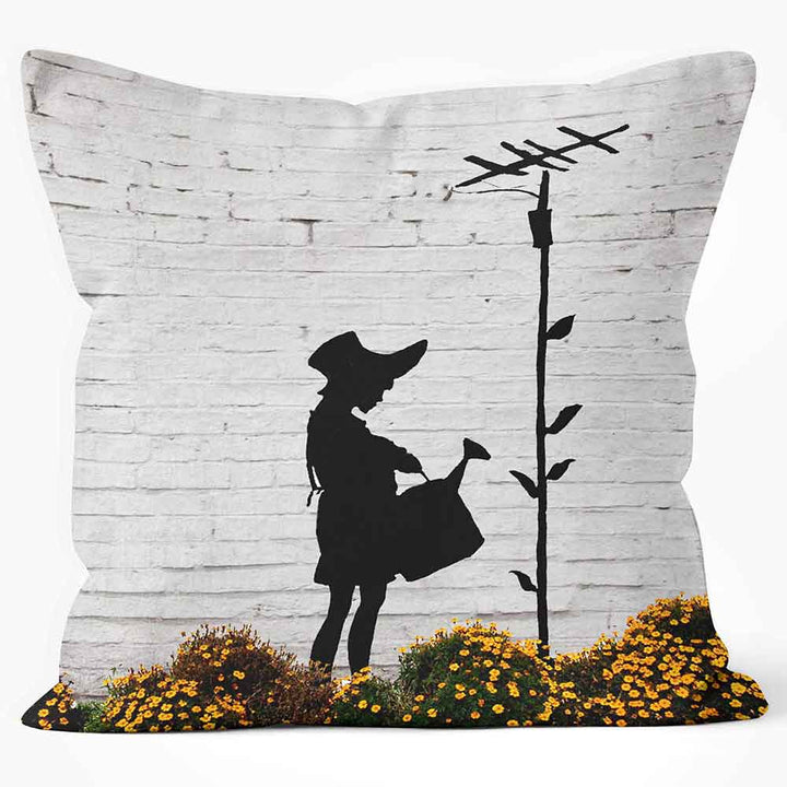 CUSHIONS ARE US 'Flower Meadow' Banksy Graffitti  Photo Cushion Square Pillow - Large | Medium