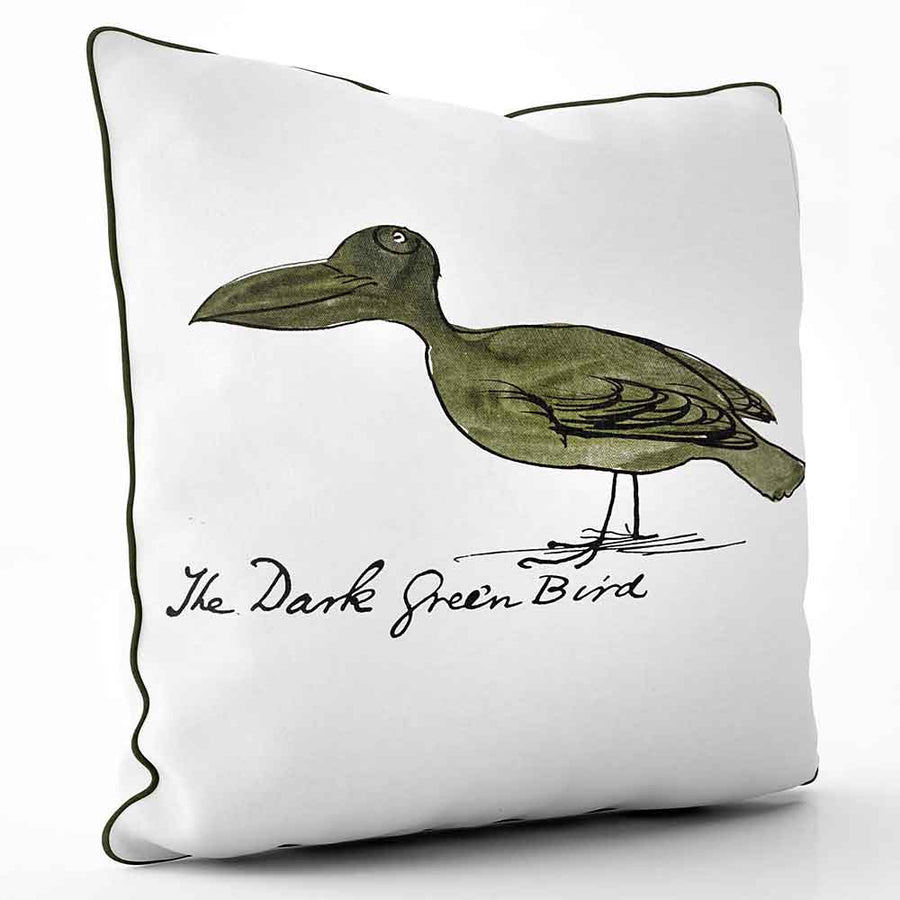 ARTWORLD CUSHIONS Dark Green Bird - Edward Lear Cushion - Large | Medium