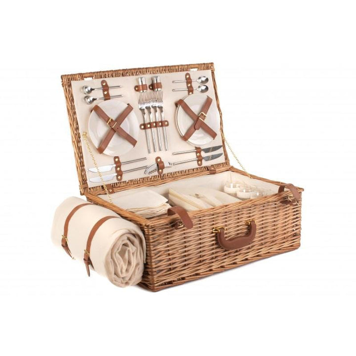 Fully Fitted Picnic Basket Hamper Four Person Cream 017 by Willow