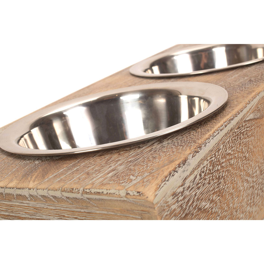 Premium Wooden Dog Feeding Station with Stainless Steel Bowls by Willow
