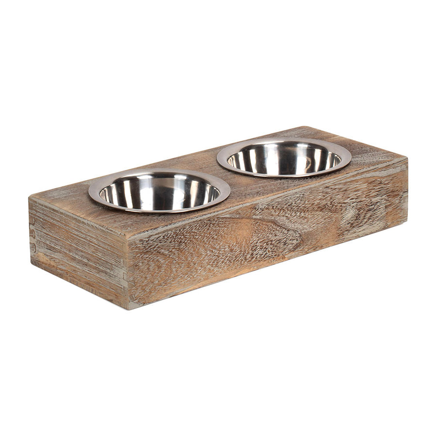 Premium Wooden Dog Feeding Station with Stainless Steel Bowls by Willow