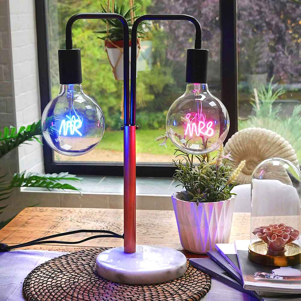 Double Headed LED Word Filament Bulb Table Lamp by Steepletone