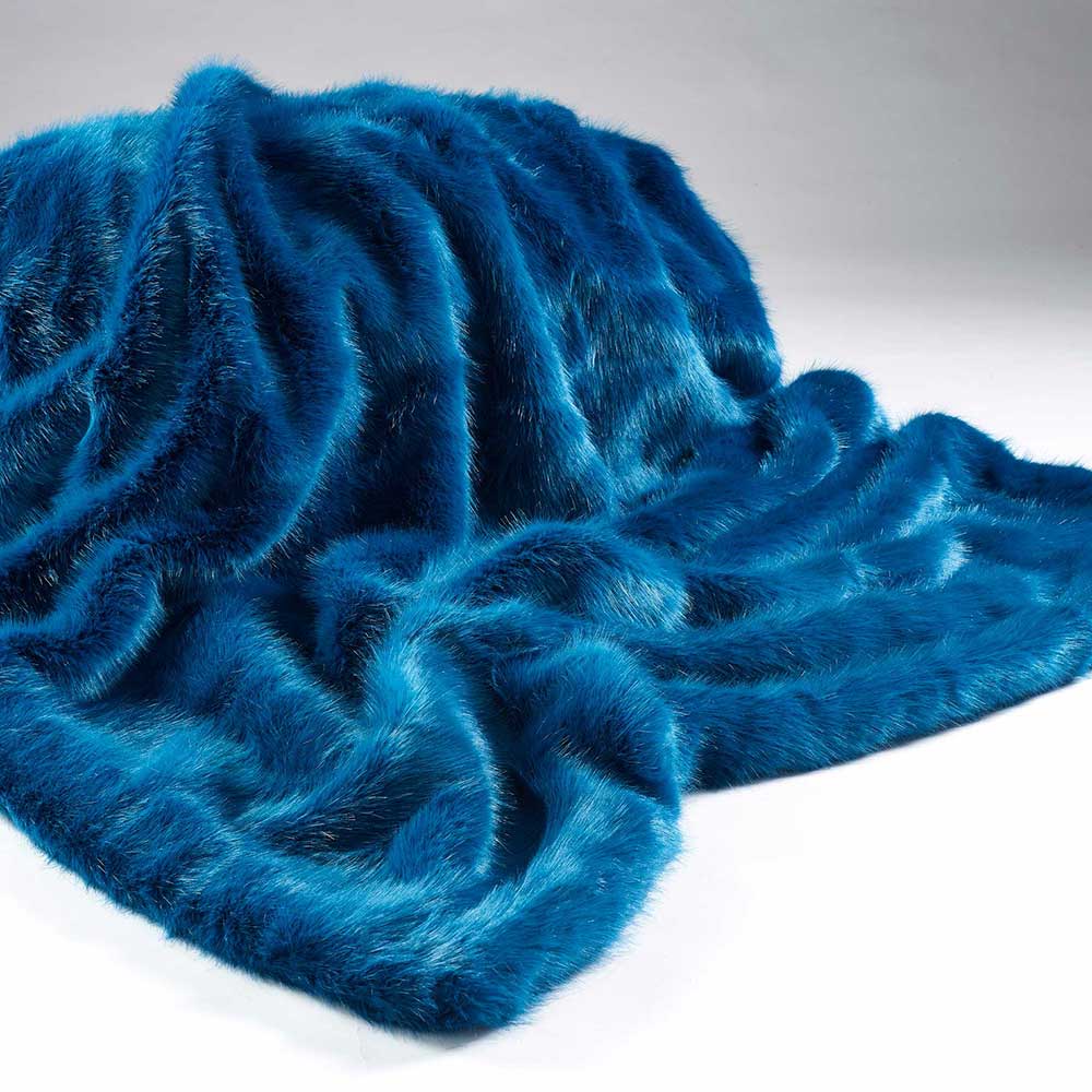 Faux Fur Bed Throw Cyan Blue by Katrina Hampton
