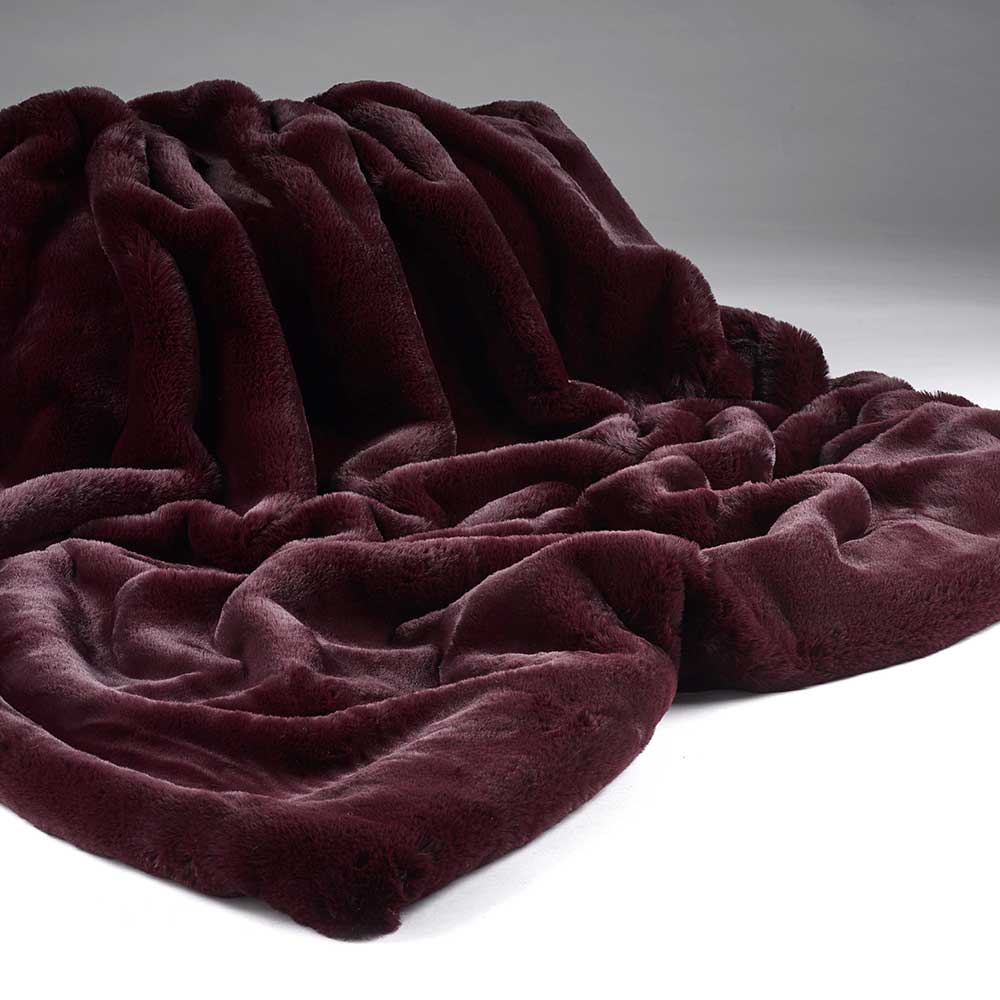 Faux Fur Bed Throw Burgundy Red by Katrina Hampton