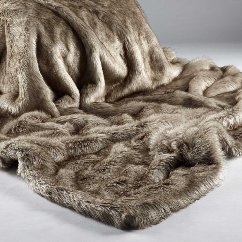 Faux Fur Bed Throw Siberian Wolf Animal Print by Katrina Hampton
