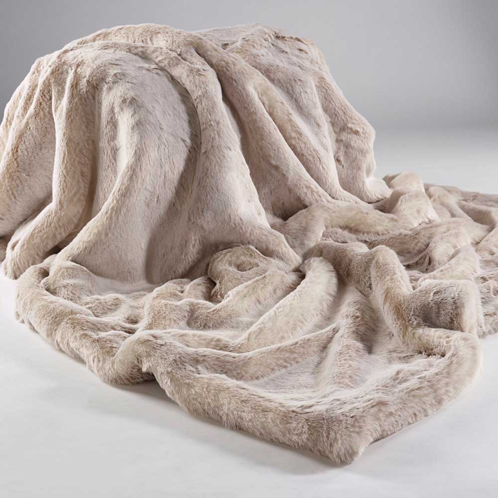 Faux Fur Throw Beige Alaska Fox In Two Sizes by Katrina Hampton
