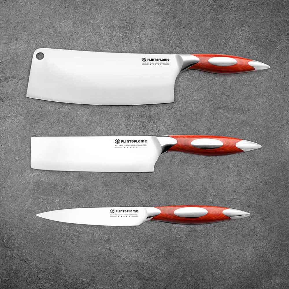 Kitchen Chef Knife Set Three Piece For Barbecue Lovers by Flint and Flame