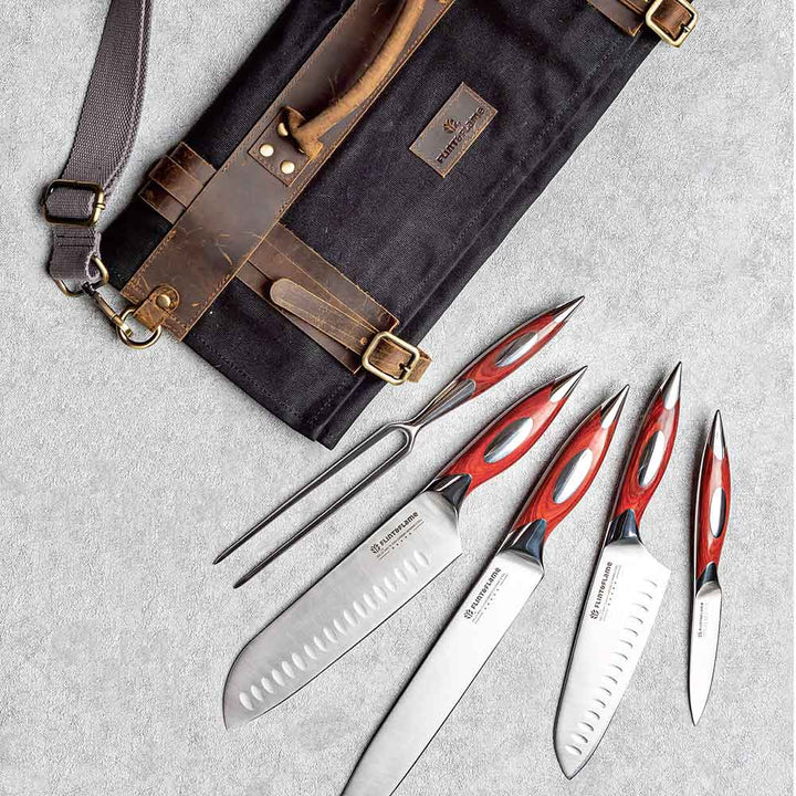 Kitchen Chef Knife Set Five Piece Bulk With Canvas Wrap by Flint and Flame