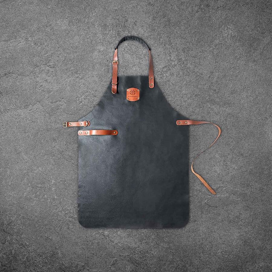Flint and Flame professional chef black leather cooking apron