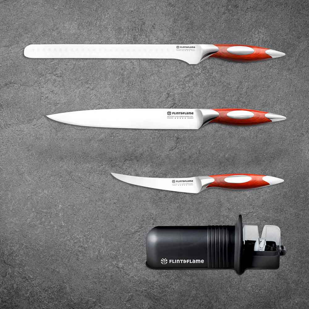 Kitchen Chef Knife Set Four Piece For Meat Lovers by Flint and Flame