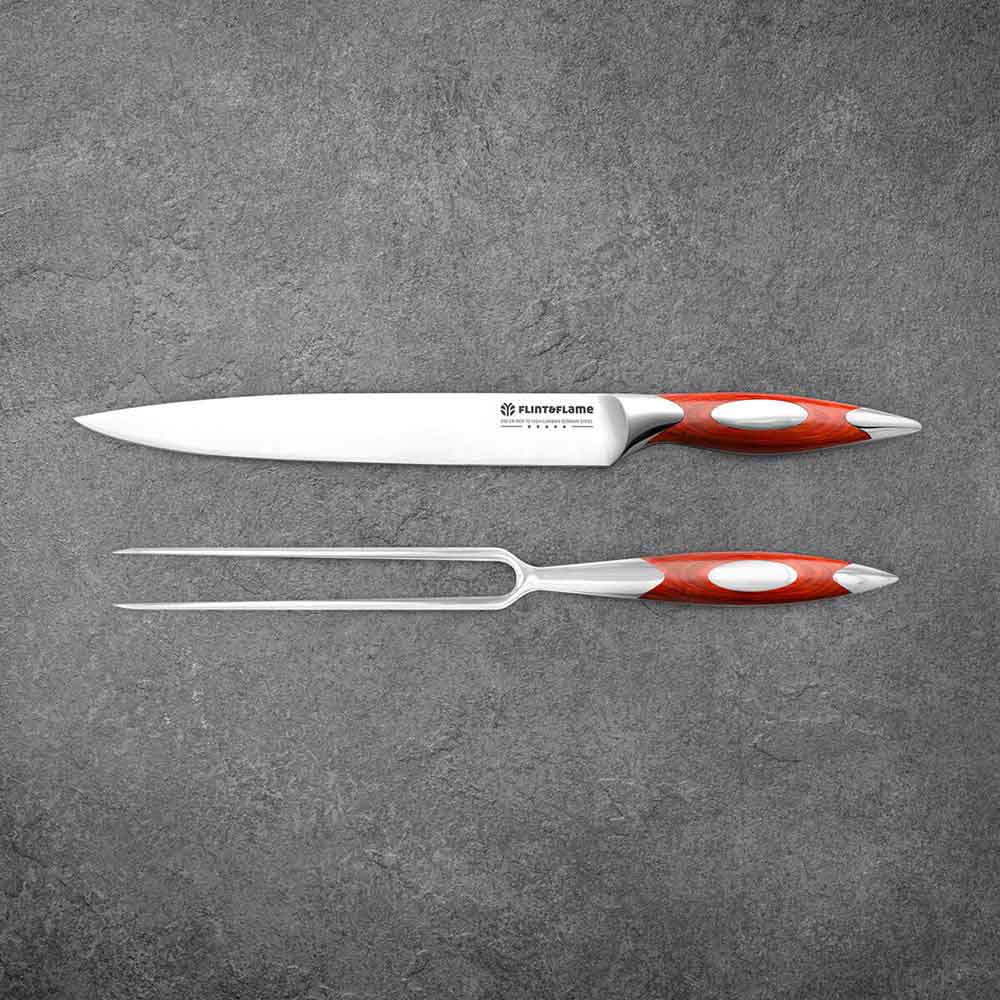  Nine Inch / 9" Carving Knife and Fork Set by Flint and Flame