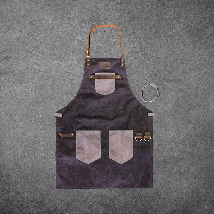 FLINT AND FLAME  Kitchen Leather Apron in Washed Canvass