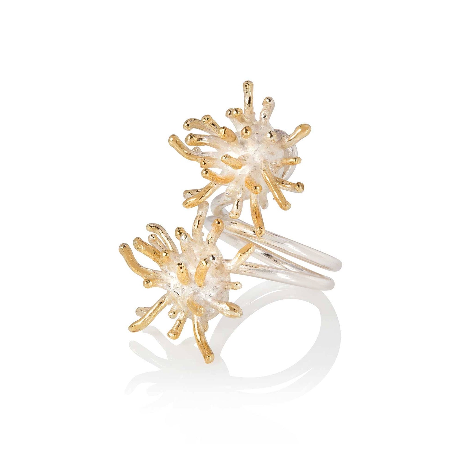 Francesca Marcenaro Mermaid Double Sea Anemones Hand Cast Gold Plated Silver Ring