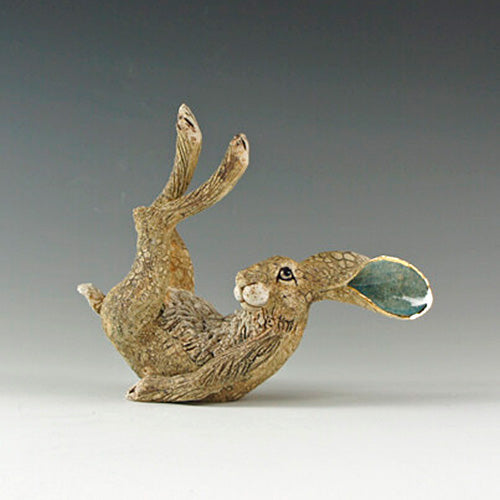GIN DURHAM ANIMAL CERAMICS Small Brown Rolling Hare (In Stock No: 170)