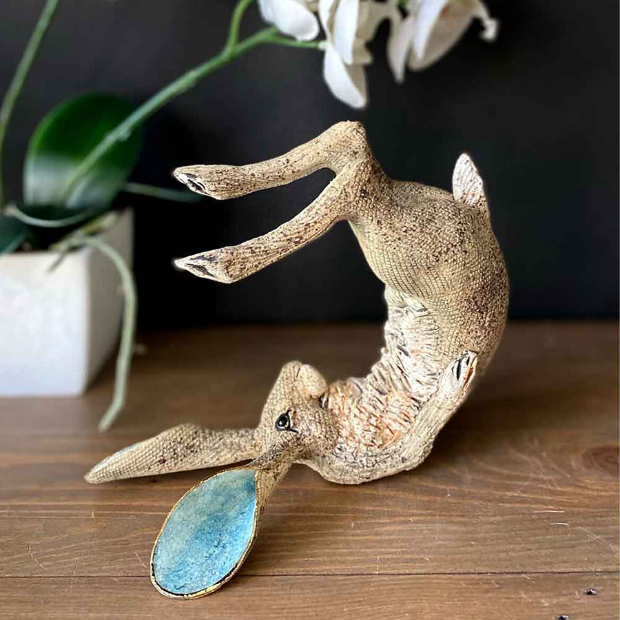 GIN DURHAM ANIMAL CERAMICS Small Brown Rolling Hare (In Stock)