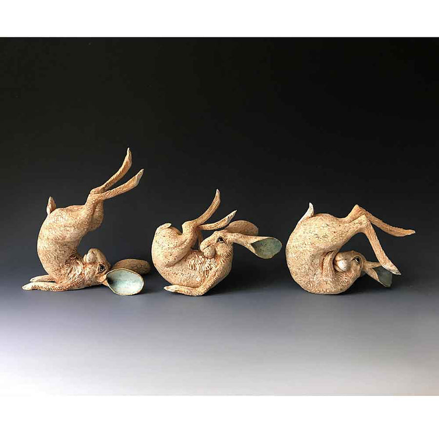 GIN DURHAM Three Rolling Hares Stoneware Sculpture (Made to Order) - S | M | L | Ex L
