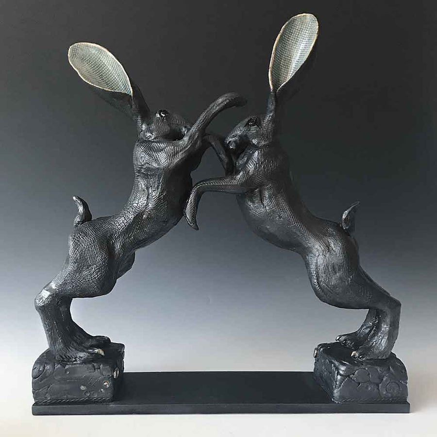 Black Boxing Hares Sculpture - Small | Medium | Large | Extra Large